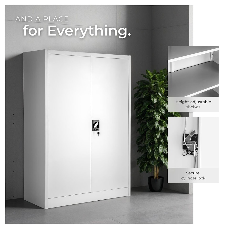 image 1 of Filing Cabinet - 4 adjustable shelves, lockable, 140 x 90 x 40 cm | Grey | grey | 40 x 90 x 140 cm | 1