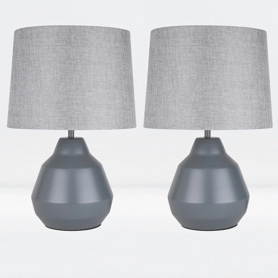 image 1 of First Choice Lighting Pair of Grey 39cm Touch Lamps with Grey Shades Grey | Grey