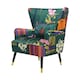 image 4 of Fabric Green Patchwork Victoria Accent Wingback Chair