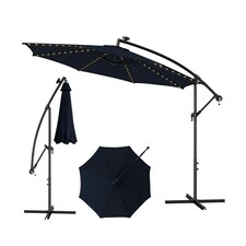 COSTWAY 303 cm Patio Parasol Solar LED Cantilever Offset Umbrella Blue