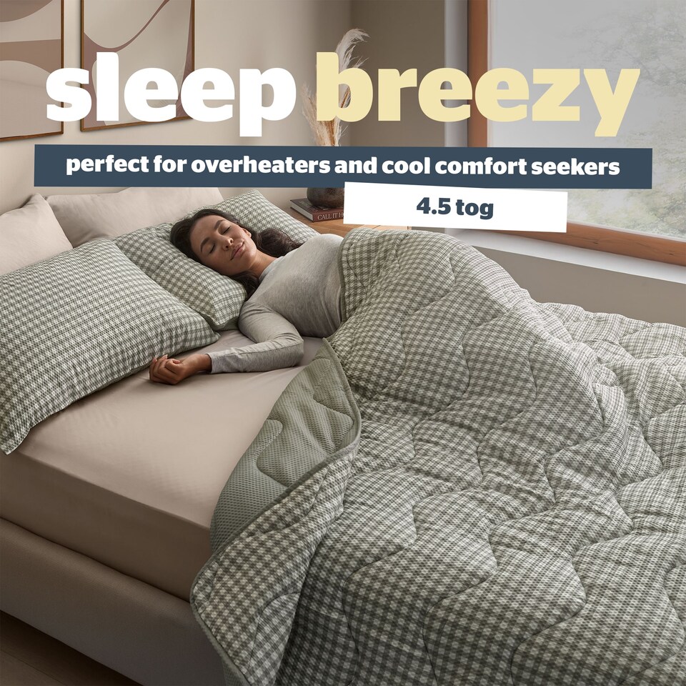 image 1 of Silentnight Summer Breeze 2.5 Tog Coverless Duvet and Pillowase Set, Sage Gingham | Green | Sage