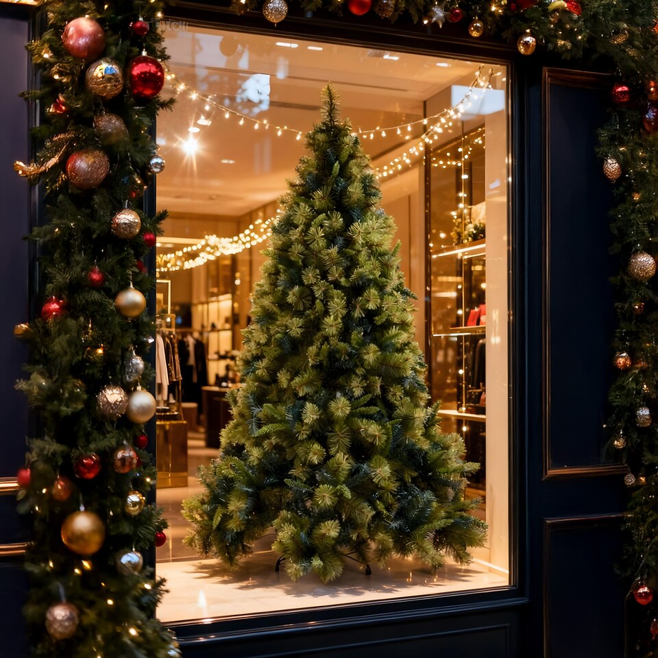 image 1 of 6FT Kentucky Pine Green Pencil Needle Tips Plain Bushy Artificial Christmas Tree | Green | Green