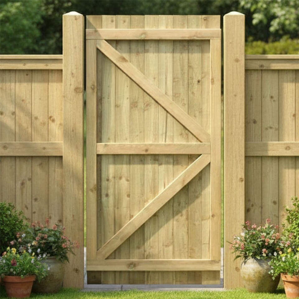 image 1 of Flat Top Wooden Garden Gate 6ft x 3ft Feather Edge Fully Framed Treated Door