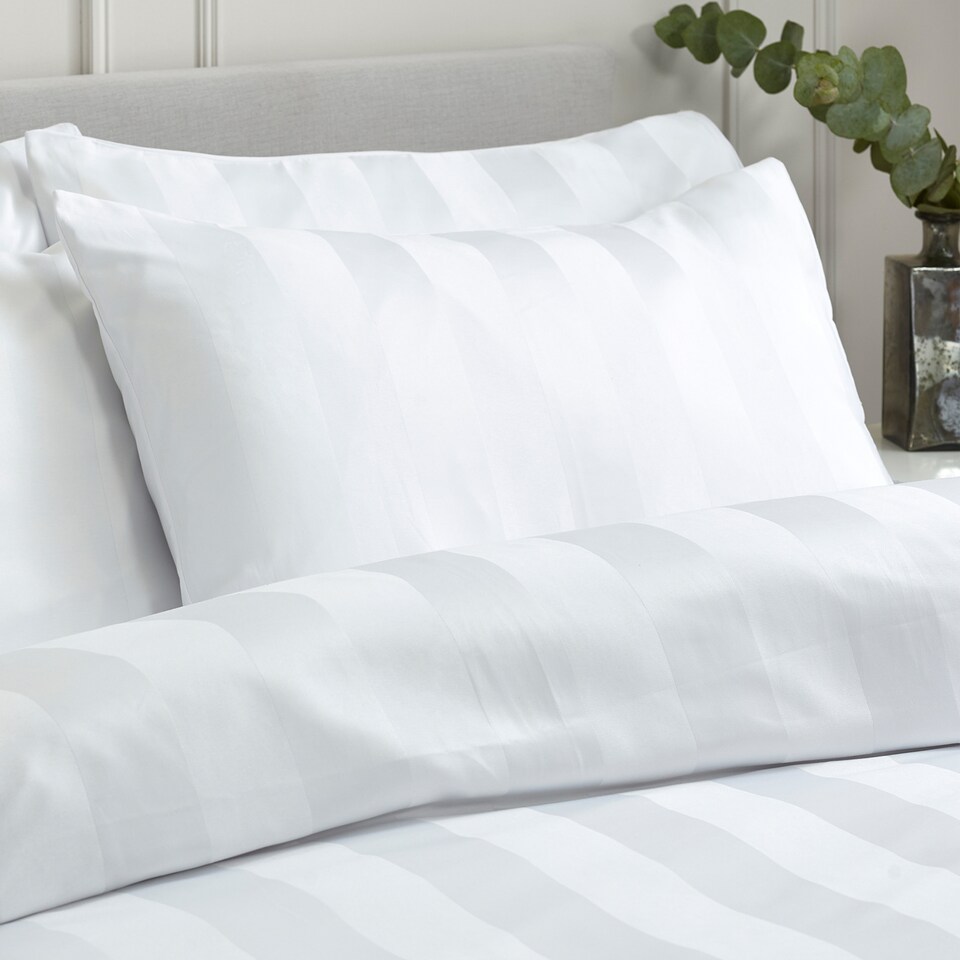 image 1 of Catherine Lansfield So Soft Satin Stripe Duvet Cover Set | White | Single
