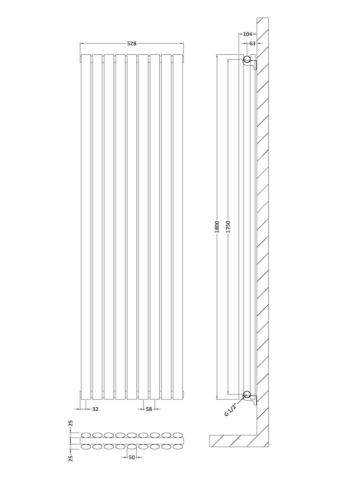 image 1 of Vertical Double Panel Designer Radiator, 1800 x 528mm - Gloss White | White | Gloss White | 1