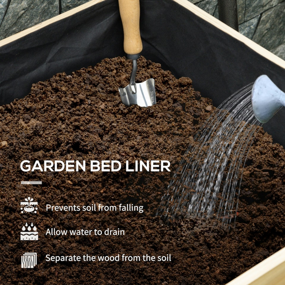 image 1 of Outsunny Wooden Raised Planter, Garden Bed with Greenhouse Cover and Bed Liner