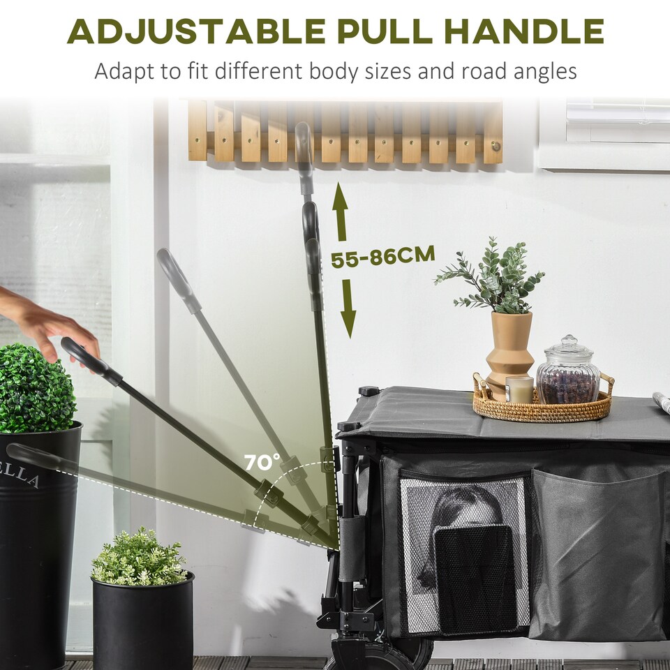 image 1 of Outsunny Folding Wagon Garden Cart Collapsible Camping Trolley for Outdoor