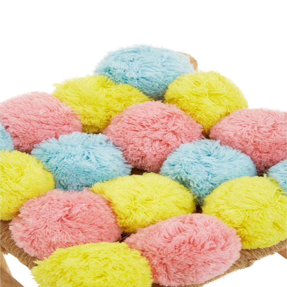 image 1 of Interiors by Premier West Village Pink Blue And Yellow Pom Pom Stool