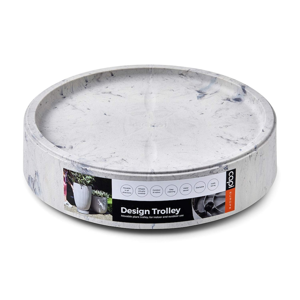 image 1 of Capi White Marble-Effect Plant Pot Trolley, 120 kg Capacity