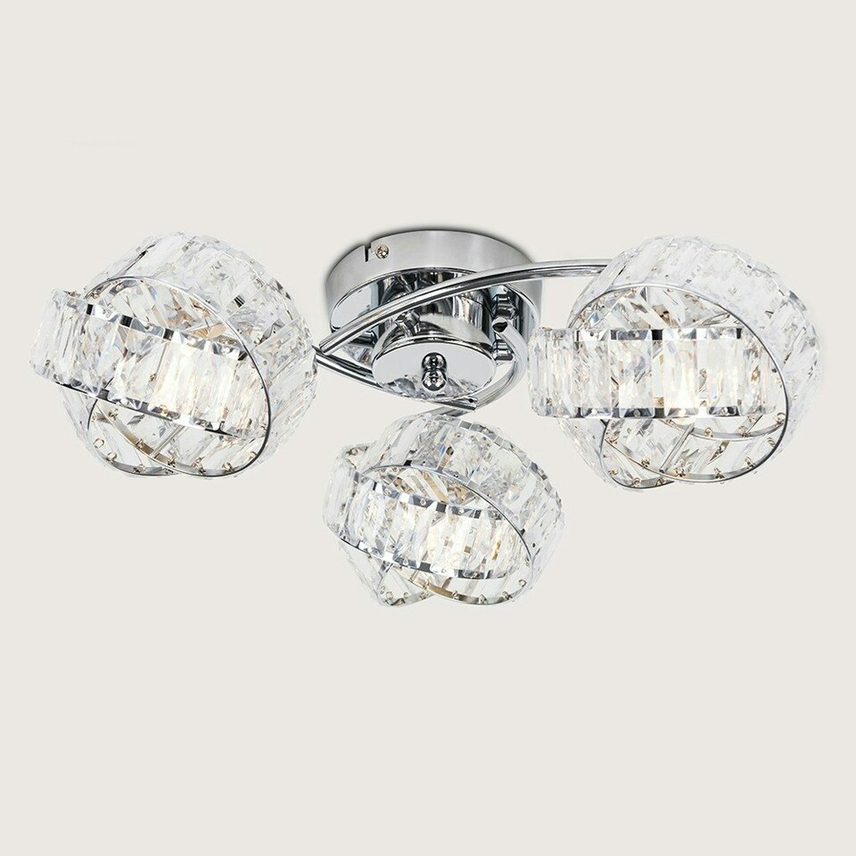 image 1 of ValueLights 3 Way Chrome And Clear Acrylic Jewel Intertwined Rings Design Ceiling Light | Chrome