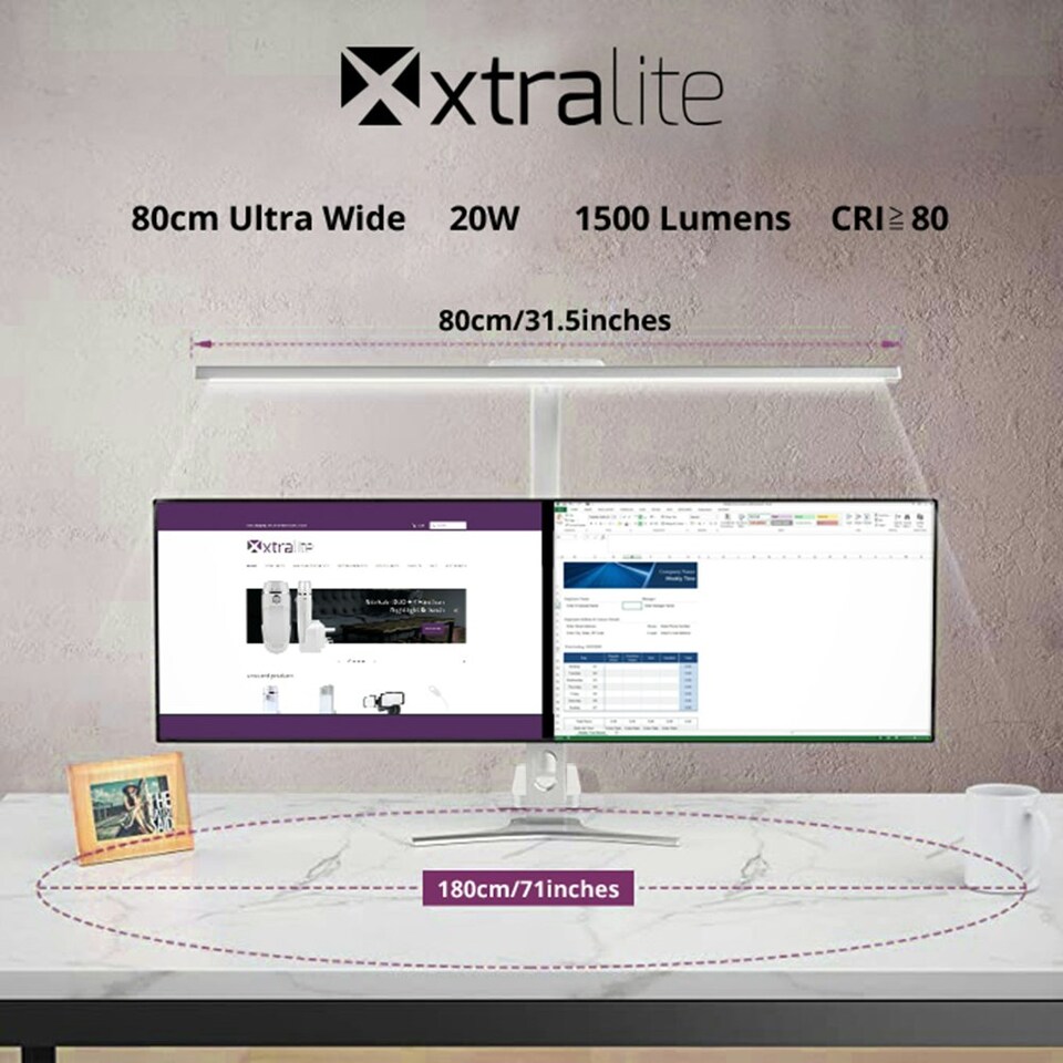 image 1 of Xtralite Wide LED Light Desk & Monitor Lamp | White