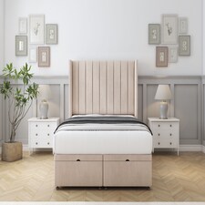 Sloomy Falcon Sand Naples Ottoman Bed Base With 54" Wingback Headboard 2'6 Small Single | Cream | Sand | Small Single | 1