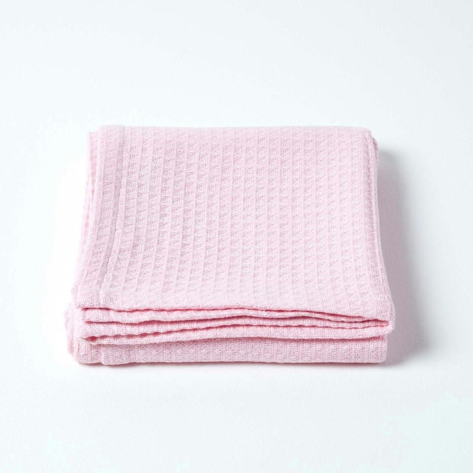 image 1 of Homescapes Organic Cotton Waffle Baby Blanket Pink - 90 x 112 cm Pink