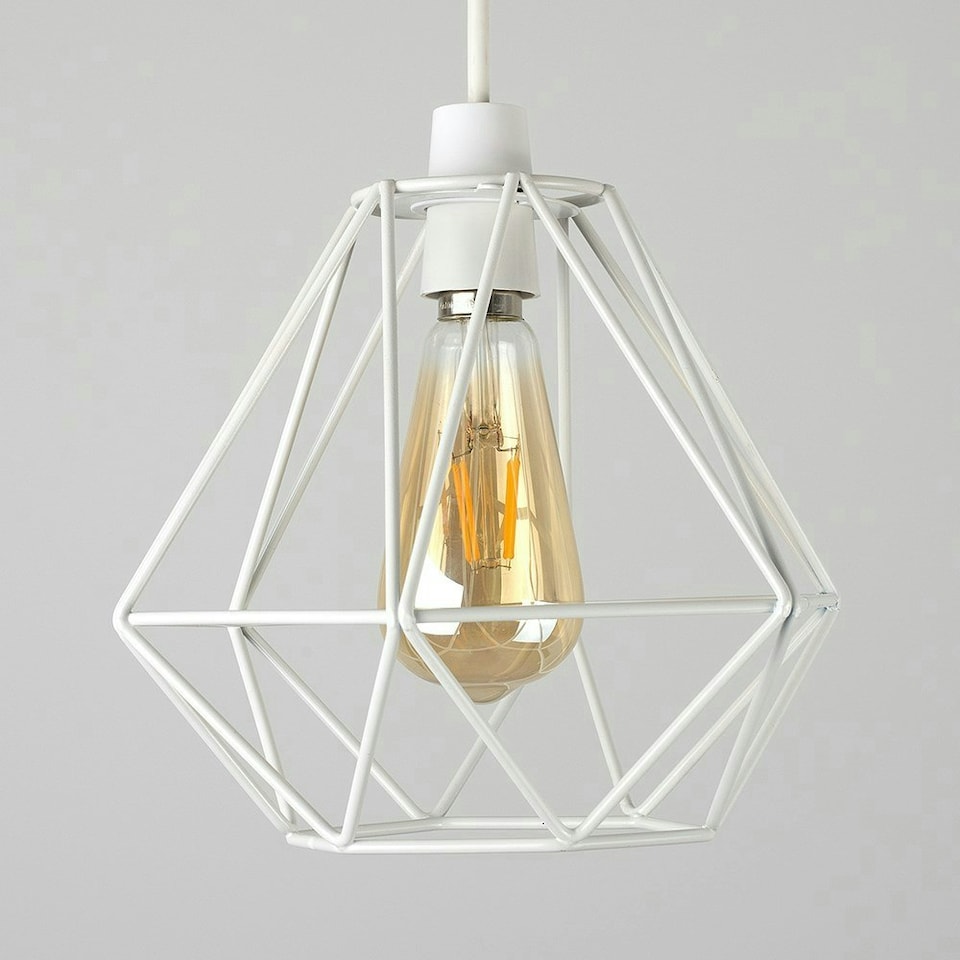 image 1 of ValueLights Pair Of Modern Geometric White Metal Basket Cage Ceiling Pendant Light Shades