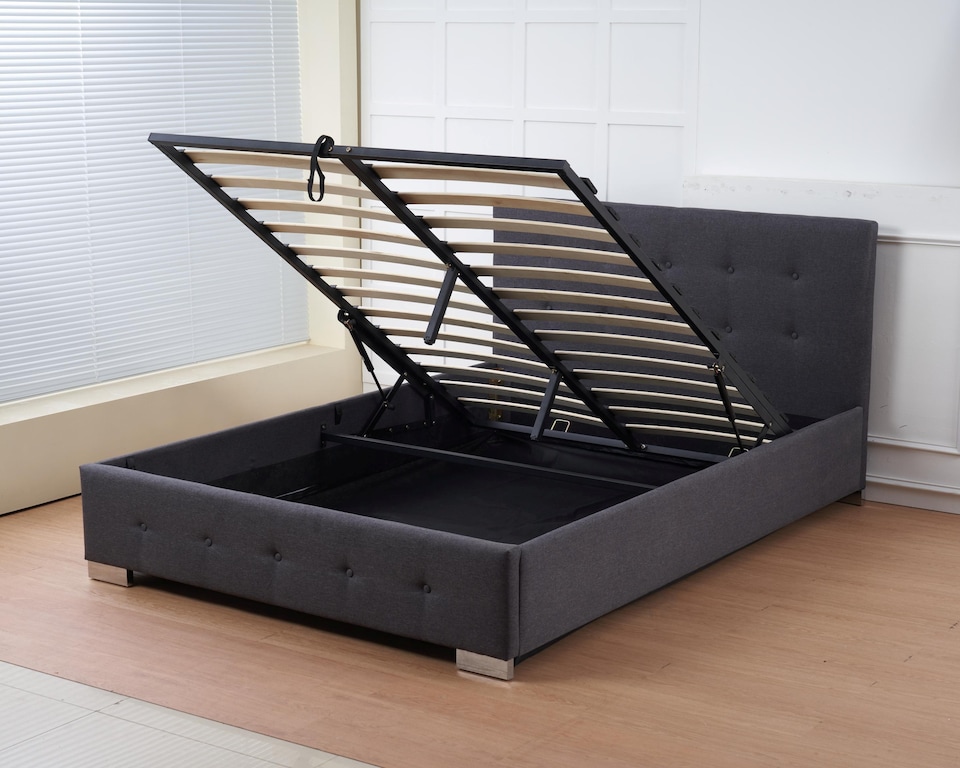 image 1 of The Oslo Charcoal Linen Tufted Ottoman Bed Frame - Double | Grey | Charcoal | Double