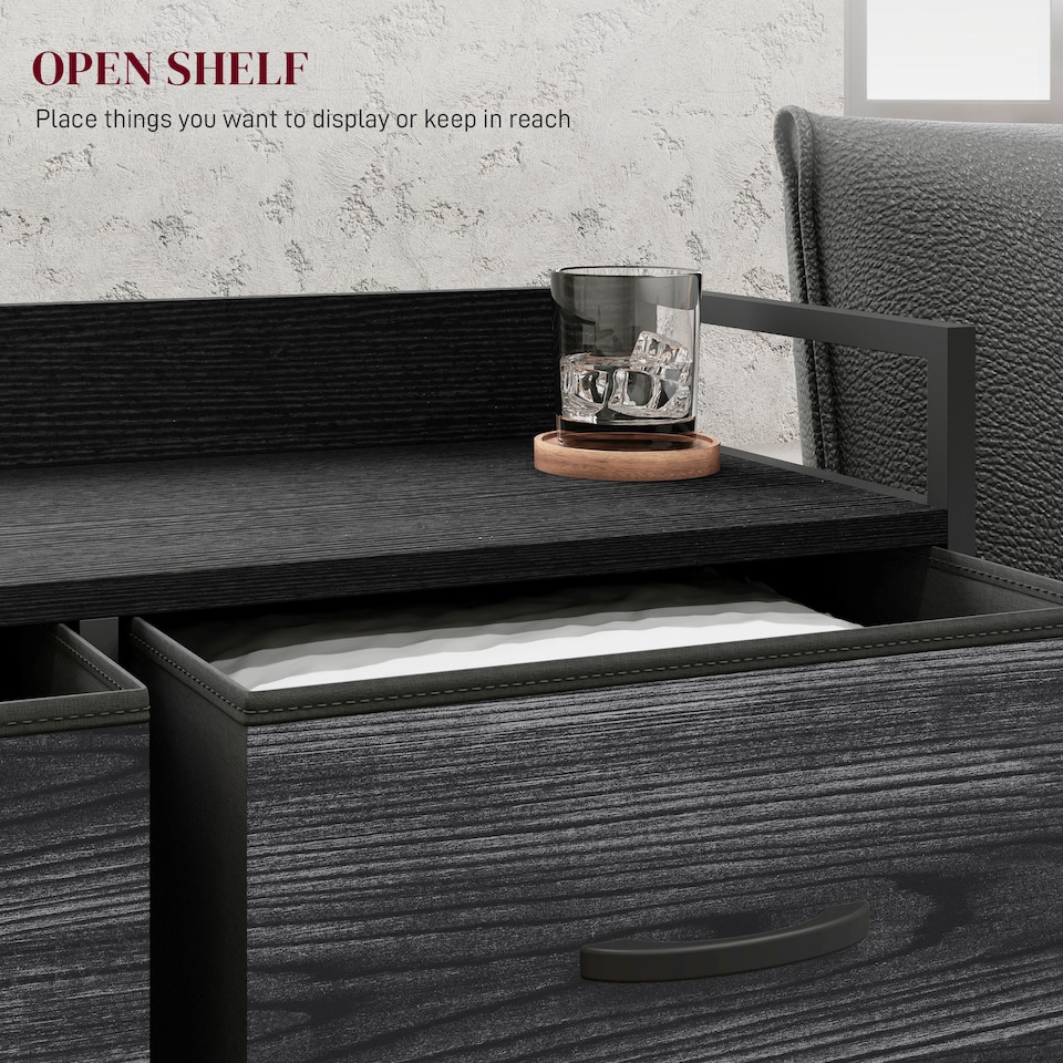 image 1 of HOMCOM Bedroom Chest of Drawers, Fabric Dresser with 6 Drawers, Storage Organiser Unit with Open Shelf and Metal Frame for Living Room, Entryway, Black | Black | Black