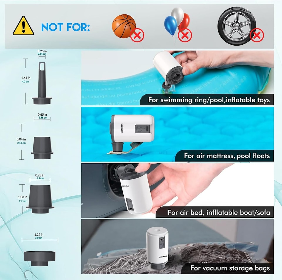 image 1 of Senelux 5 in 1 Mini Electric Air Pump