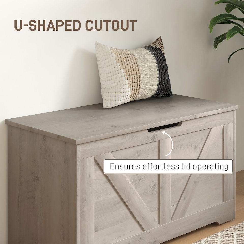 image 1 of HOMCOM 100L Storage Chest, Storage Trunk with 2 Safety Hinges and U-shaped Cut-out Pull, Organiser Box for Living Room, Entryway, 80 x 40 x 45 cm, Grey Wood-Effect