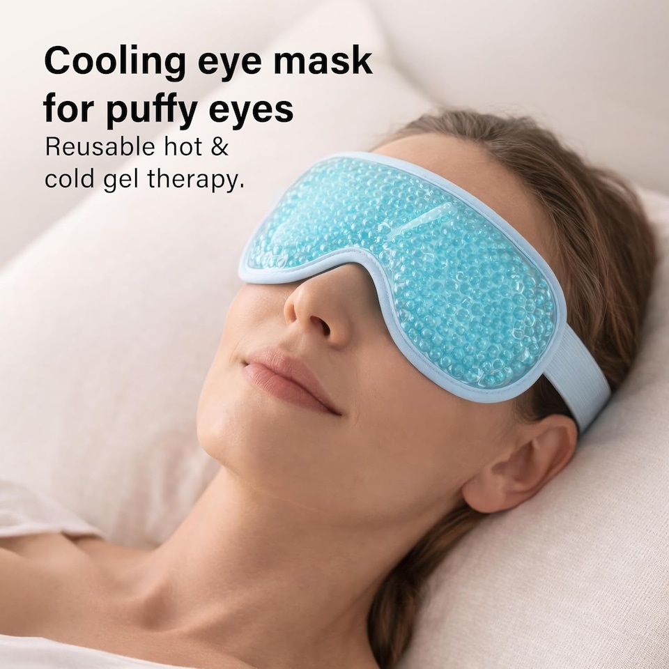 image 1 of Gel Beads Eye Mask Hot Cold Therapy Puffy Eyes Migraine Sinus Relief Dark Circle