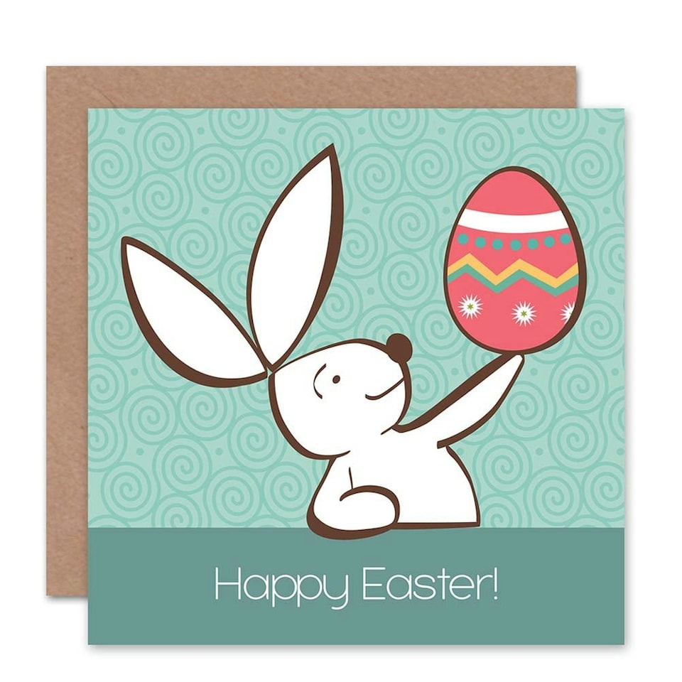 image 1 of Bunny Rabbit With Egg Cartoon Easter Kids Child Card