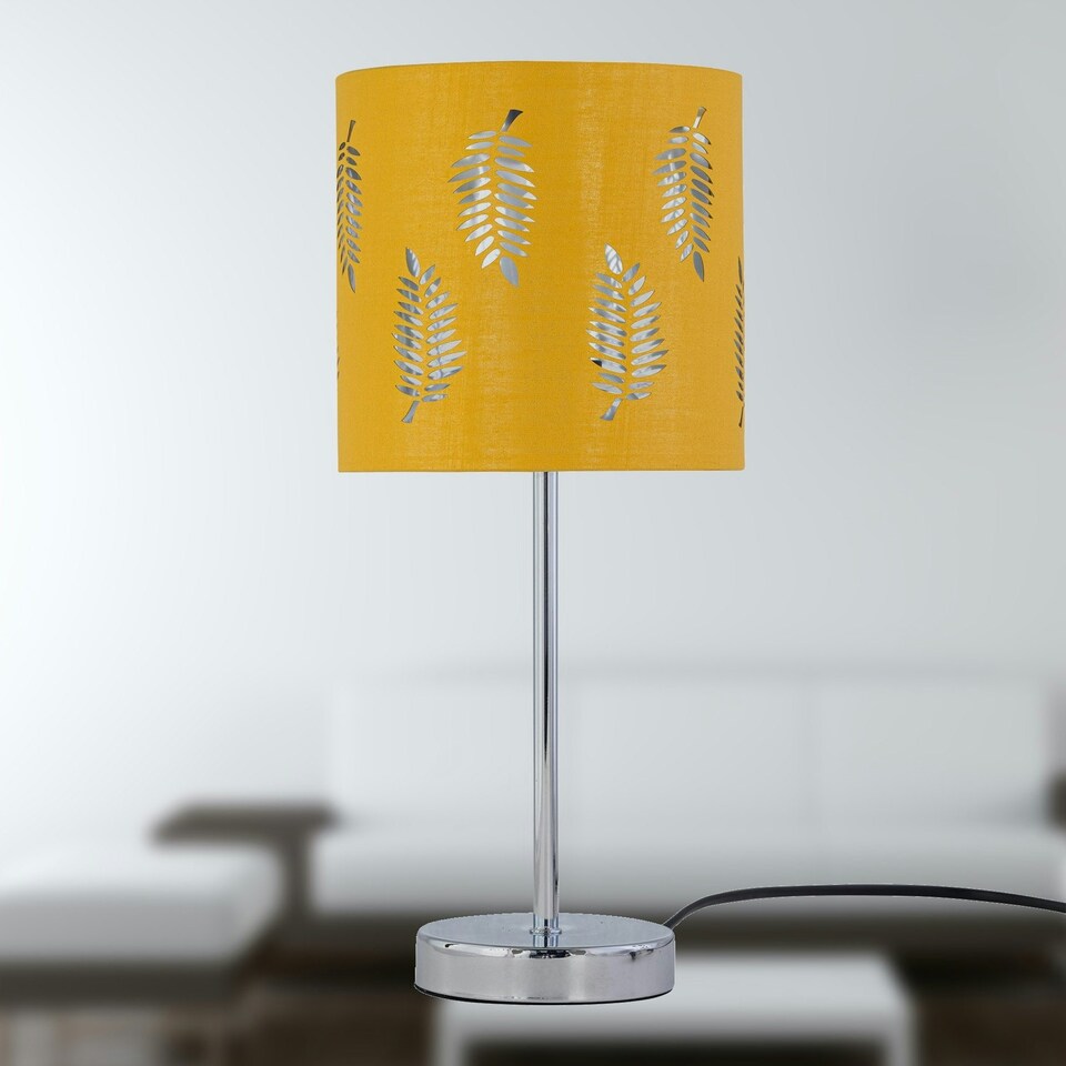 image 1 of First Choice Lighting Fern Ochre Cut Out 15.5cm Table Lamp Shade Yellow | Silver