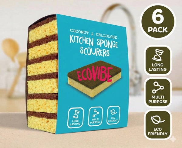 EcoVibe Natural Coconut & Cellulose Sponge Scourers (Pack of 6)