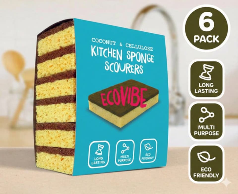 image 1 of EcoVibe Natural Coconut & Cellulose Sponge Scourers (Pack of 6)