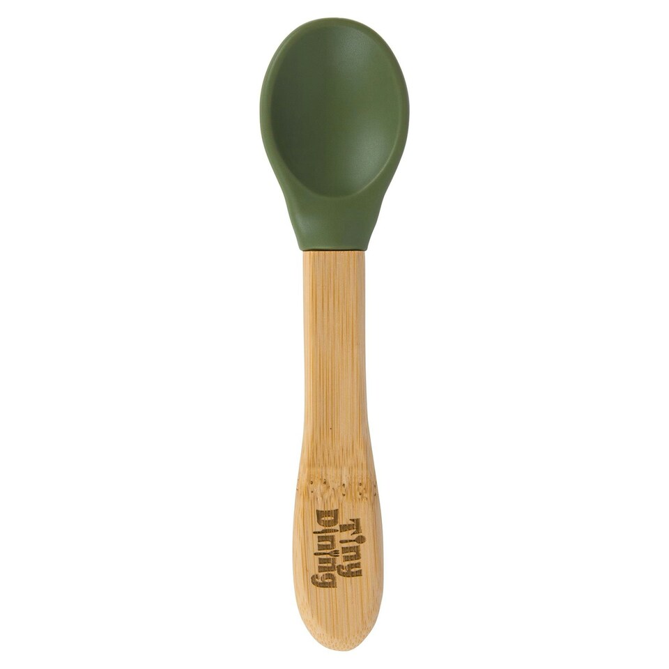 image 1 of Tiny Dining Bamboo Silicone Tip Spoon - Olive Green