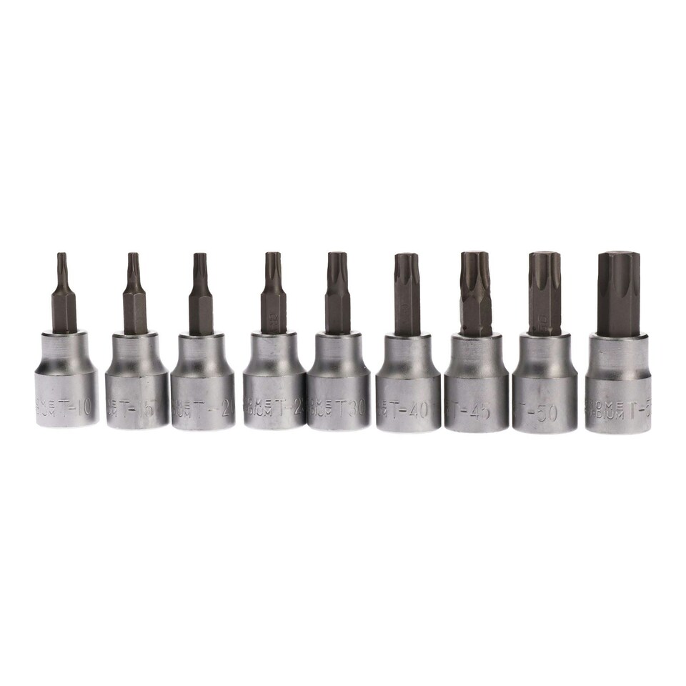 image 1 of 9pc 3/8"Dr Star Torx Bit Sockets Socket on Rail T10 - T55 Shallow Male