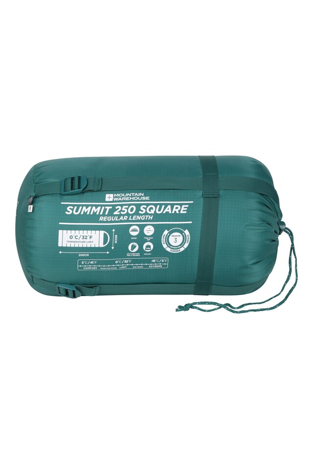 image 1 of Mountain Warehouse Summit 250 Square Sleeping Bag Insulated 3 Season Two Way Zip Camp Bed
