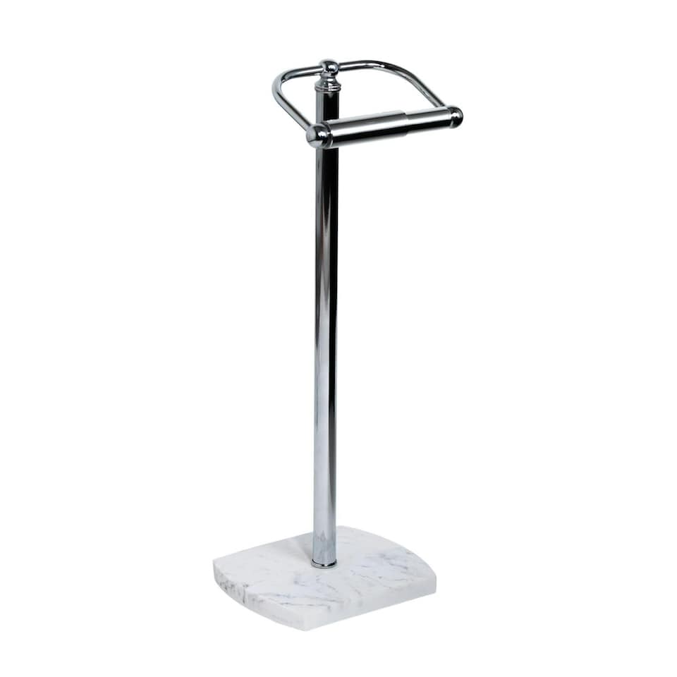 image 1 of Showerdrape Octavia White Marble & Chrome Freestanding Toilet Roll Holder