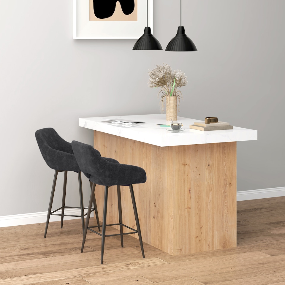 image 1 of HOMCOM Bar Stools Set of 2, Velvet-Touch Fabric Counter Height Bar Chairs, Kitchen Stools with Steel Legs for Dining Area, Kitchen Island Barstools, Dark Grey