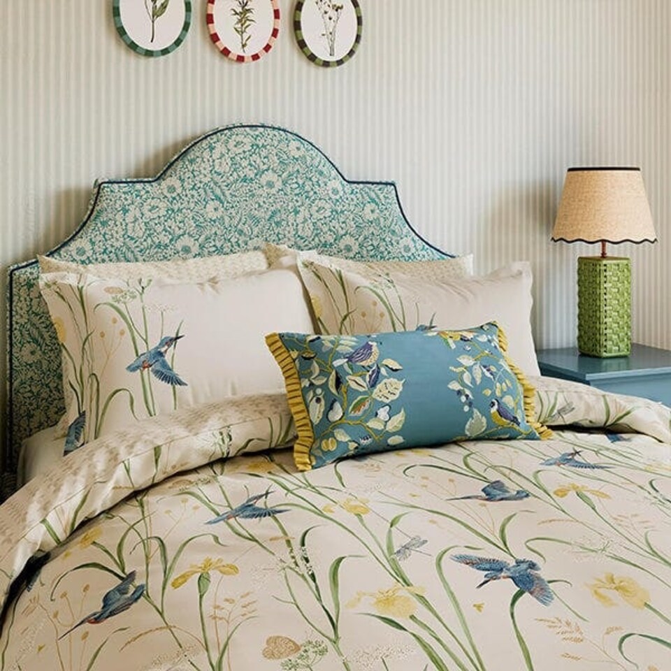 image 1 of Sanderson for National Trust Kingfisher & Iris Cushion 30X50cm Azure