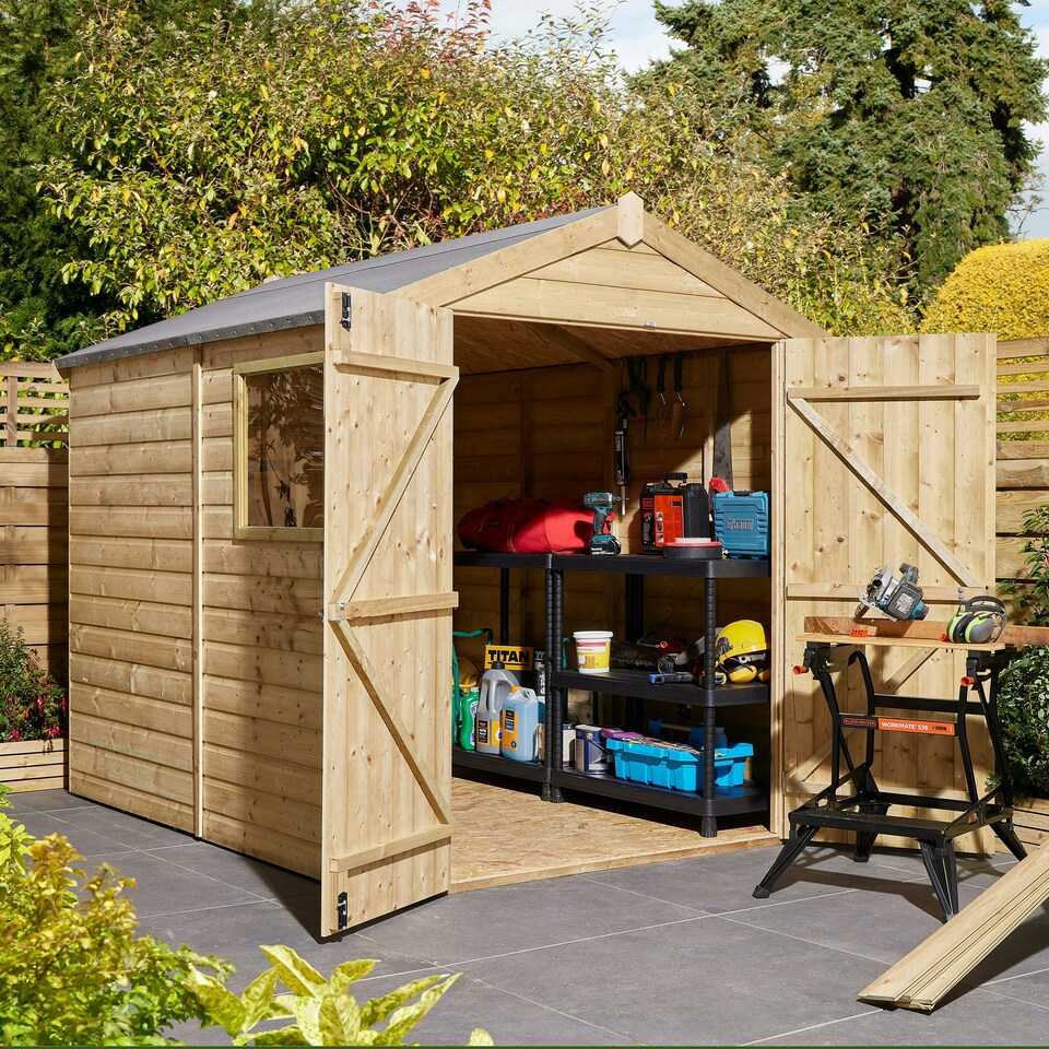 image 1 of Rowlinson Shiplap Apex Shed Double Door with Window 8x6