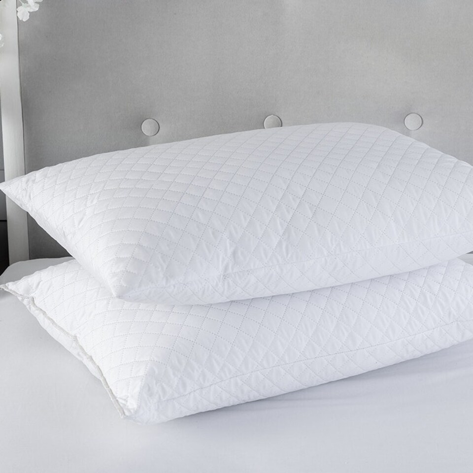 image 1 of Quilted Pillow Pair Soft Microfibre Cover Hollowfibre Filling Non Allergenic