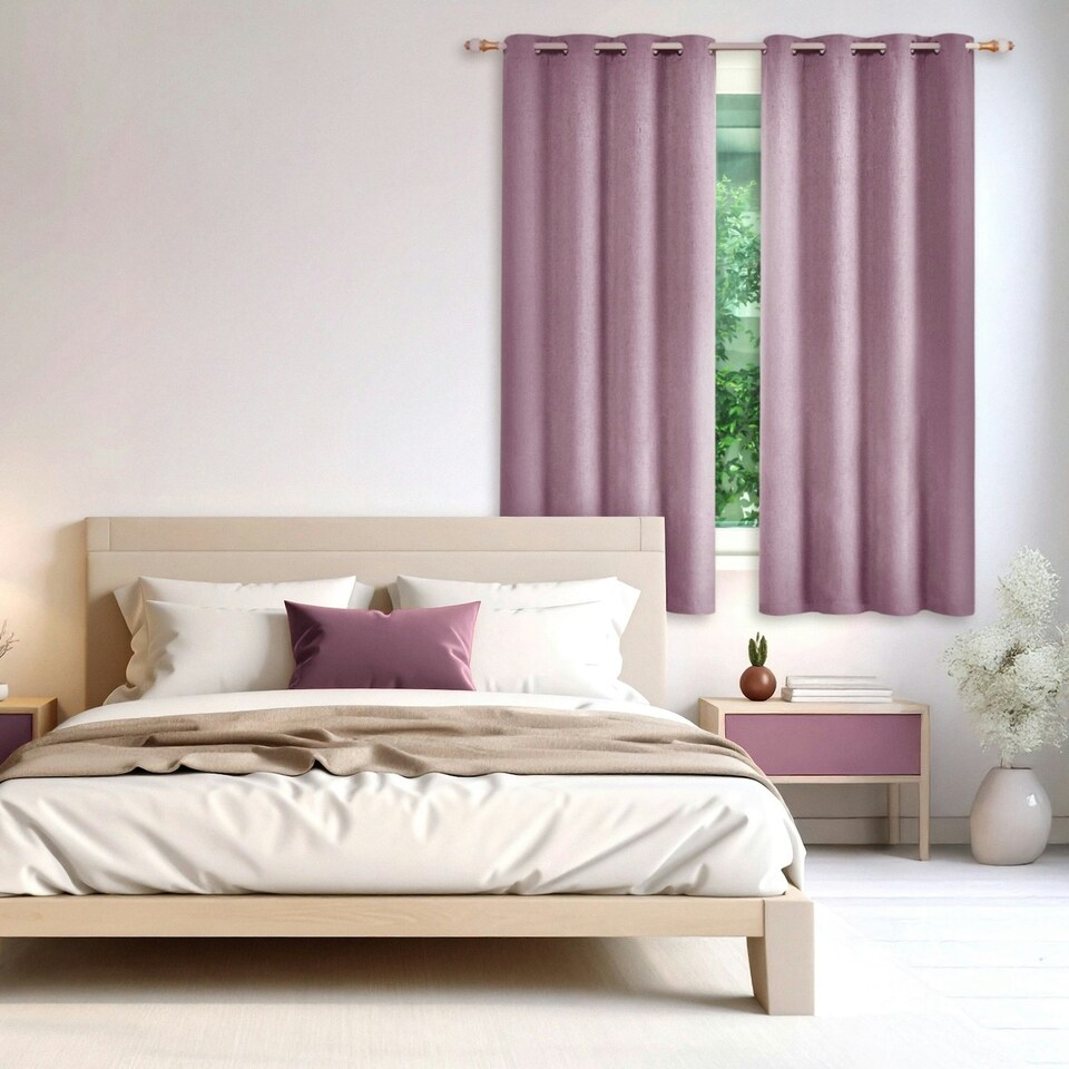 image 1 of Lilac Lined Blackout Eyelet Curtains - 46 x 54 Inch Drop - 2 Panel Purple