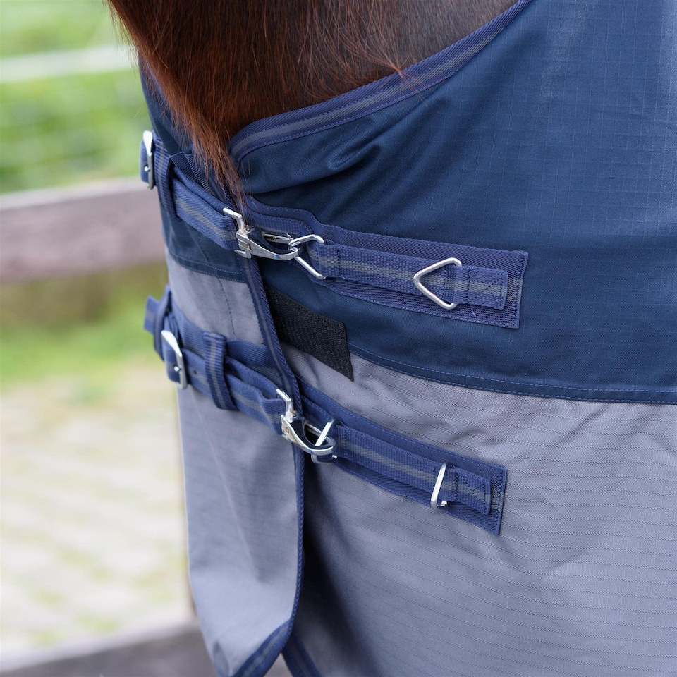 image 1 of eQuitack 600D Waterproof Horse Turnout Rug 0g No Fill Regular Neck Navy/Grey 5'9''
