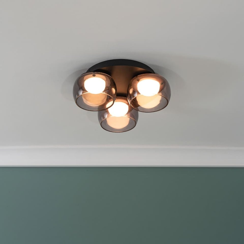 image 1 of ValueLights Alissa Matte Black IP44 3 Way Smoked Glass Integrated LED Ceiling Light | Black