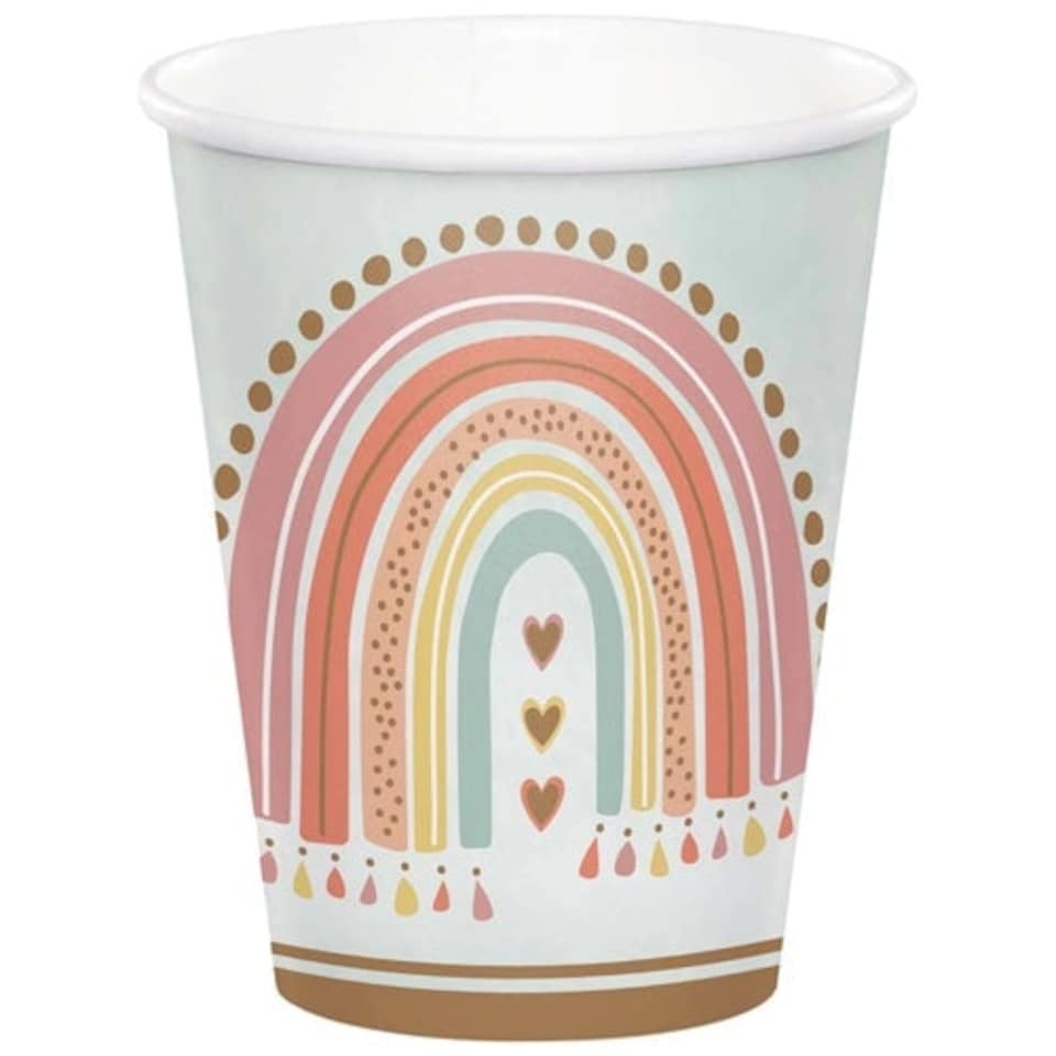 Boho Rainbow Paper Cups 256ml - Pack of 8