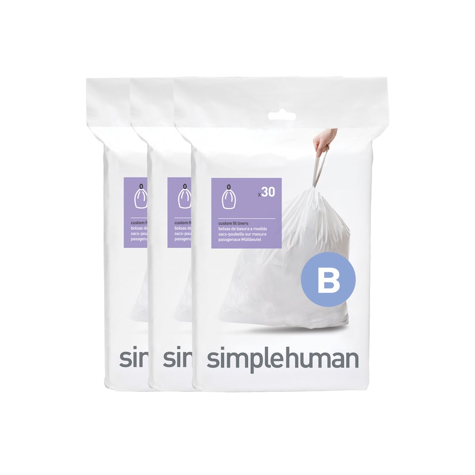 image 1 of Simplehuman 4.5L Code B Bin Liners, 50% Recycled Custom Fit Bin Bags, Pack of 90 | White | Code B | Code B | 3