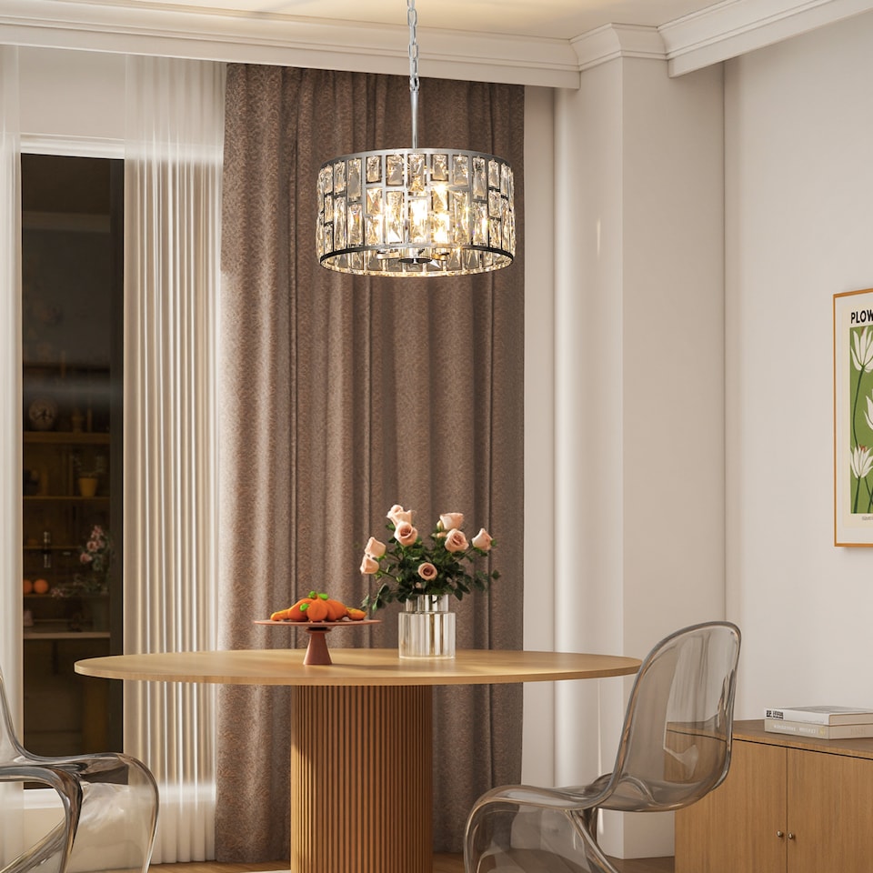 image 1 of HOMCOM Flush Mount Ceiling Light, 3-Light Crystal Chandelier for Living Room | Silver