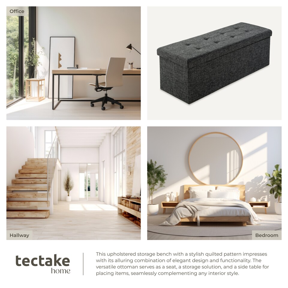image 1 of Stool - foldable, padded, polyester, large storage space, 110 x 38 x 38 cm | Grey | dark grey | 110 x 38 x 38 cm | 1