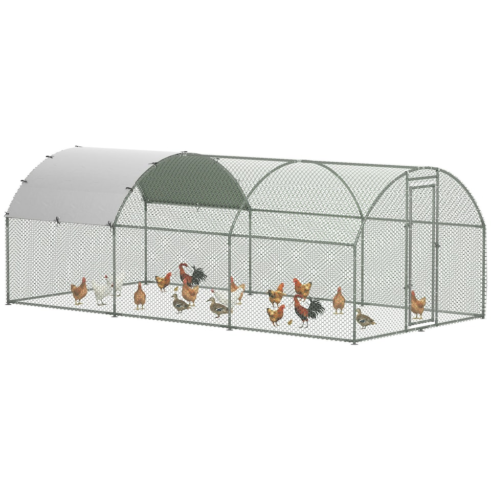 image 1 of PawHut Walk-In Chicken Run Galvanised Chicken Coop w/ Cover 5.7 x 2.8 x 2m