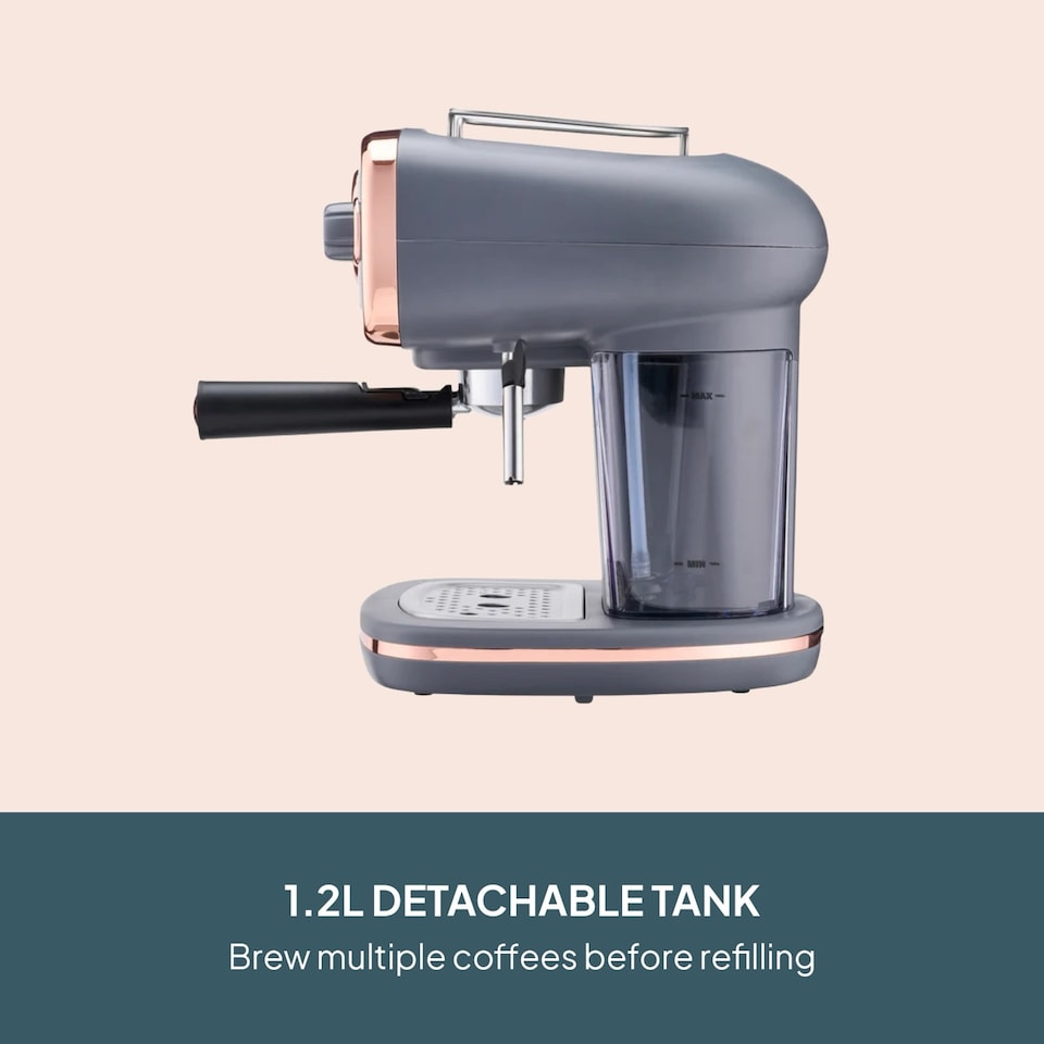 image 1 of Cooks Professional 15-Bar Retro Espresso Coffee Machine 1.2L with Frothing Steam Wand | Grey | Grey & Copper