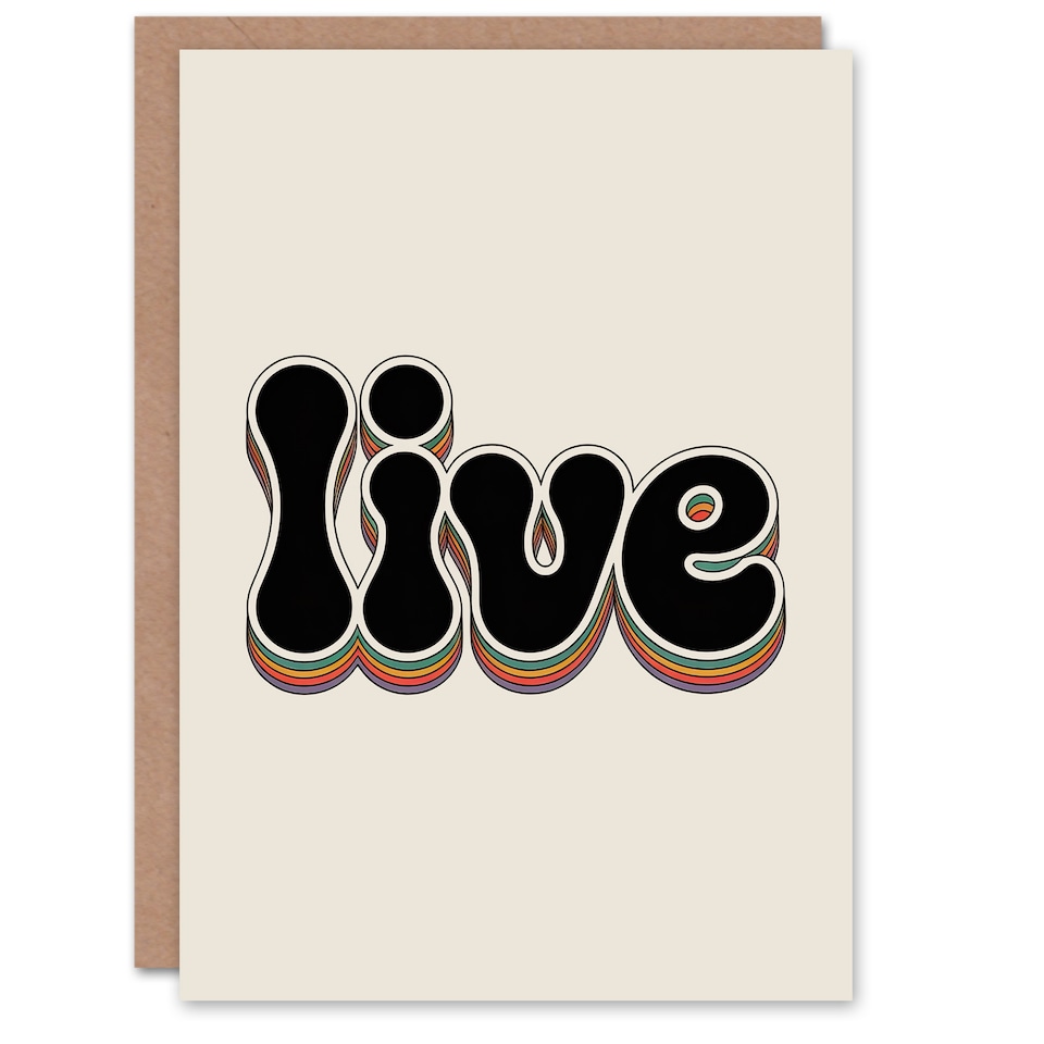 image 1 of Live Bold Retro Rainbow Font Word Typography Birthday Greeting Card