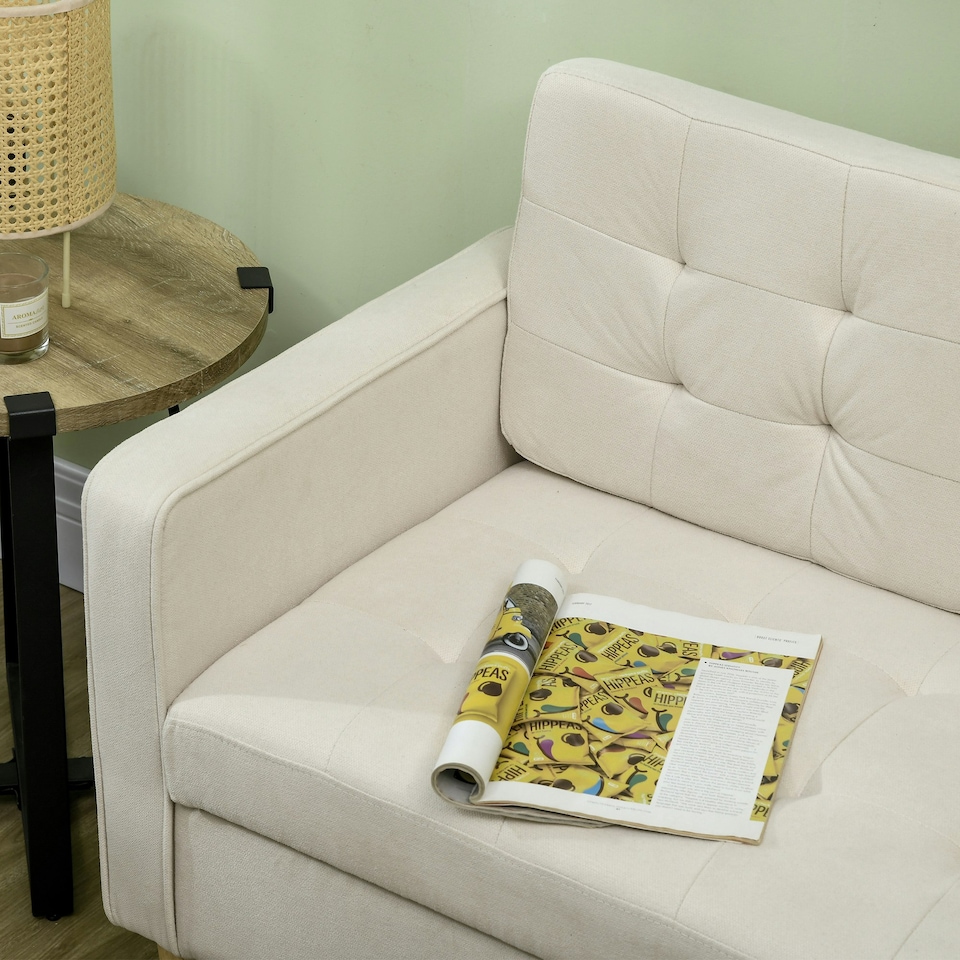 image 1 of HOMCOM Compact Loveseat Sofa 2 Seater Sofa with Storage and Wood Legs Cream