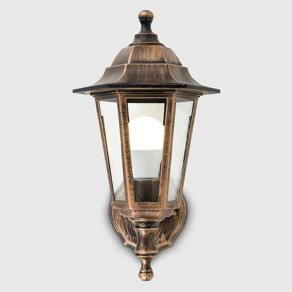image 1 of ValueLights Mayfair Antique Brass Outdoor Security Wall Light Lantern