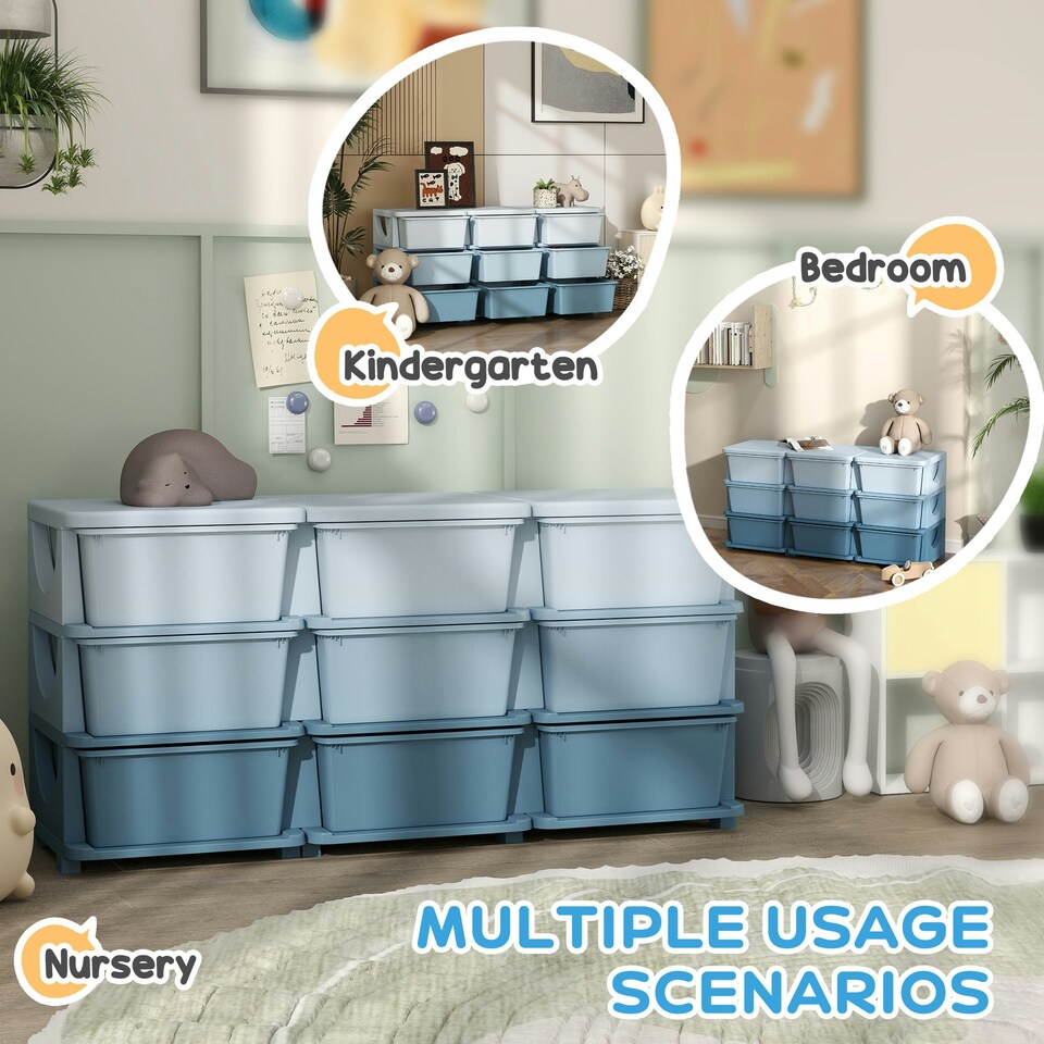 image 1 of HOMCOM Kids Storage Units with Drawers 3 Tier Chest Dresser Tower Blue | 113 x 37 x 56.5 cm