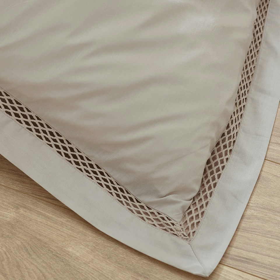 image 1 of Catherine Lansfield Classic Lattice Lace Duvet Cover Set Natural Cream | Natural | Single