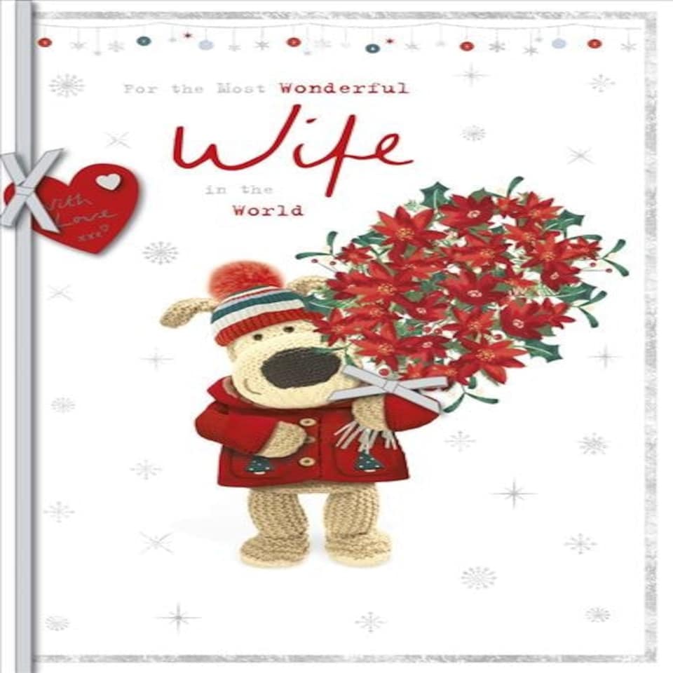 image 1 of Most Wonderful Wife In The World Boofle With Flower Bouquet Christmas Card